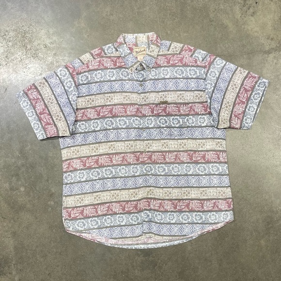 Woolrich Hawaiian Tribal Floral Print Short Sleeve Button Down Shirt - Picture 1 of 8